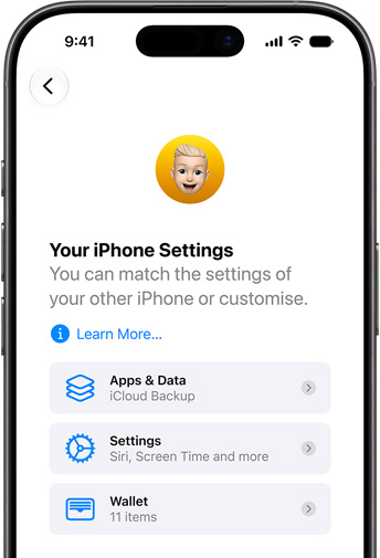 Screen of setting up a new iPhone with iCloud restore