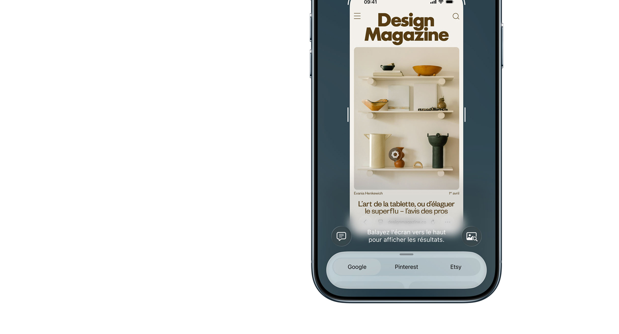 iPhone Air, face avant, fonctionnalité d’intelligence visuelle en cours d’utilisation, boutons latéraux
