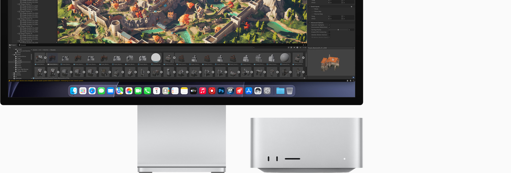 Studio Display XDR, på skärmen visas Unity Editor