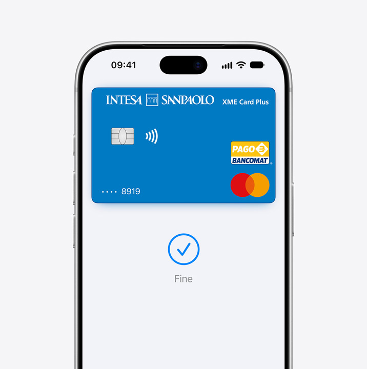 Partial iPhone screen display, showing a credit card being used in Apple Pay