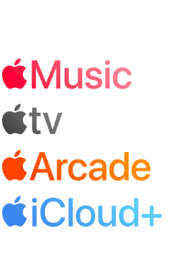 Apple Music, Apple TV, Apple Arcade, iCloud+를 포함한 Apple 구독 서비스 로고타입