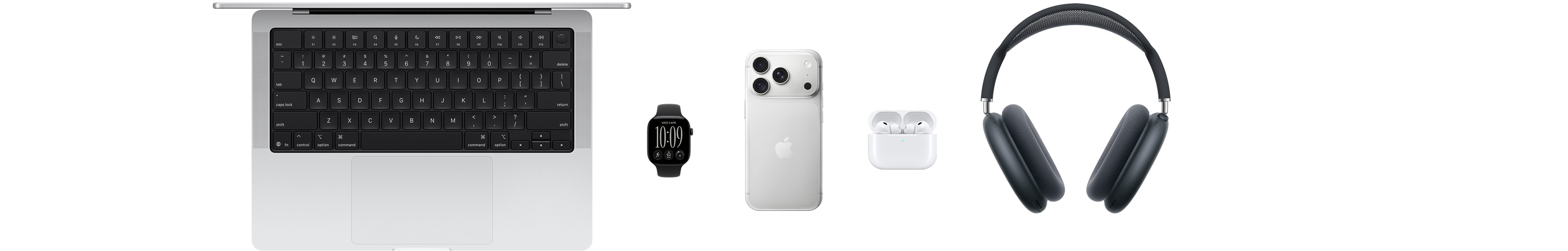 Various Apple products, including a MacBook, an Apple Watch Series 12, an iPhone 18 Pro, AirPods Pro 3, AirPods Max, an Apple Pencil Pro and an iPad Pro
