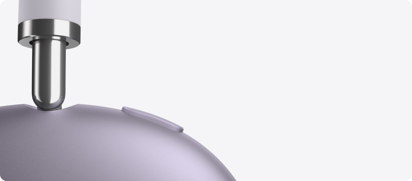 سماعات الرأس AirPods Max 2، الجهة الخارجية الجانبية، تفاصيل الذراع القابلة للتعديل، بطانة الأذن، زر التحكم في الضوضاء
