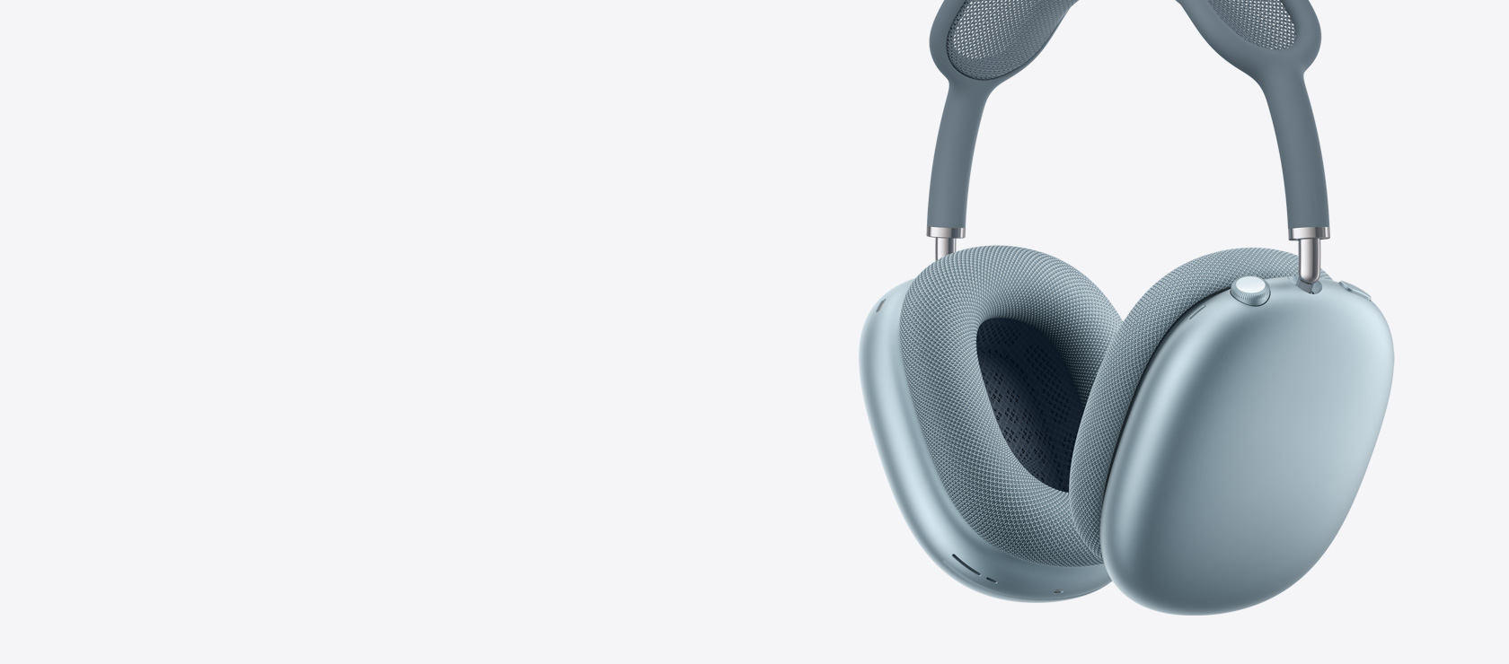 سماعات AirPods Max 2، الجهة الخارجية الجانبية، لون أزرق، الجهة الداخلية والجهة الخارجية من بطانة الأذنين، التاج الرقمي