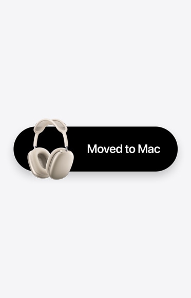 سماعات AirPods Max 2 بلون ضوء النجوم، مع عبارة 'تم النقل إلى Mac“ لتوضيح ميزة التبديل التلقائي