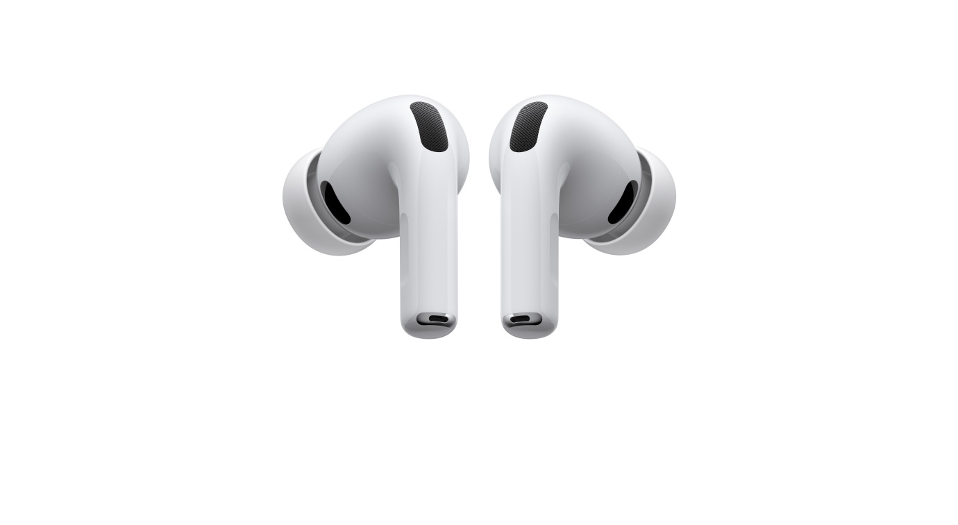 AirPods Pro 3, vasak- ja parempoolne juhtmeta kõrvaklapp, valge, silikoonotsad, animatsioon