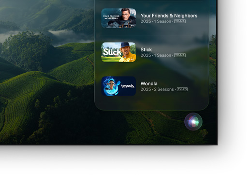 Een flatscreen-tv met een overzicht van films en series van Apple TV