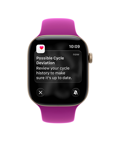 Apple Watch Series 12, aluminum case, light gold color, possible cycle deviation notification, Sport Band, magenta color