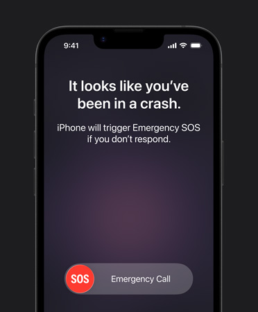 iPhone 17e, Vorderseite, das Unfallerkennung Feature wird verwendet