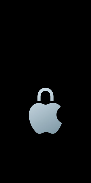 Sudraba krāsas Apple logotips ar slēdzenes aizdari, kas aizstāj logotipa augšējā lapu