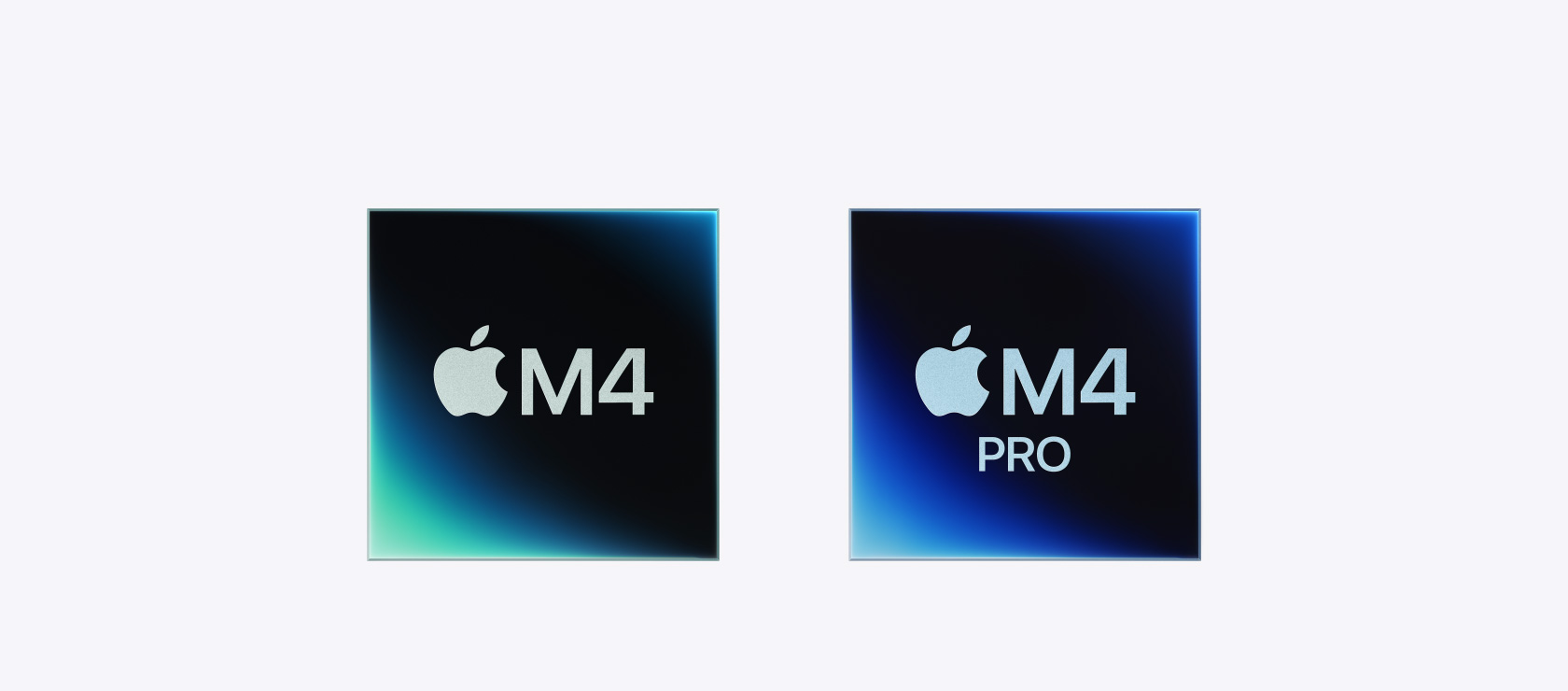 Два зображення: на першому — чип M4, на другому — чип M4 Pro.