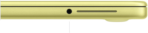 MacBook Neo 13 inci dengan A18 Pro, tertutup, sisi kanan, menampilkan jek headphone 3,5 mm