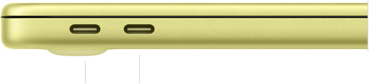 Imagem da lateral esquerda do MacBook Neo de 13 polegadas com chip A18 Pro fechado mostrando a porta USB 3 (USB-C) e USB 2 (USB-C)