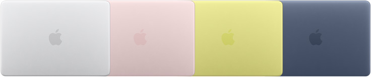 Partes externas de quatro notebooks MacBook Neo mostrando quatro cores diferentes