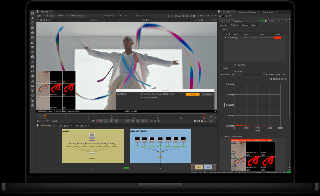 MacBook Pro screen of NukeX being used to composite a video