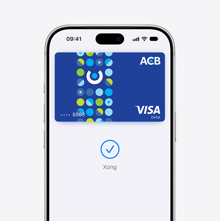 Partial iPhone screen display, showing a credit card being used in Apple Pay